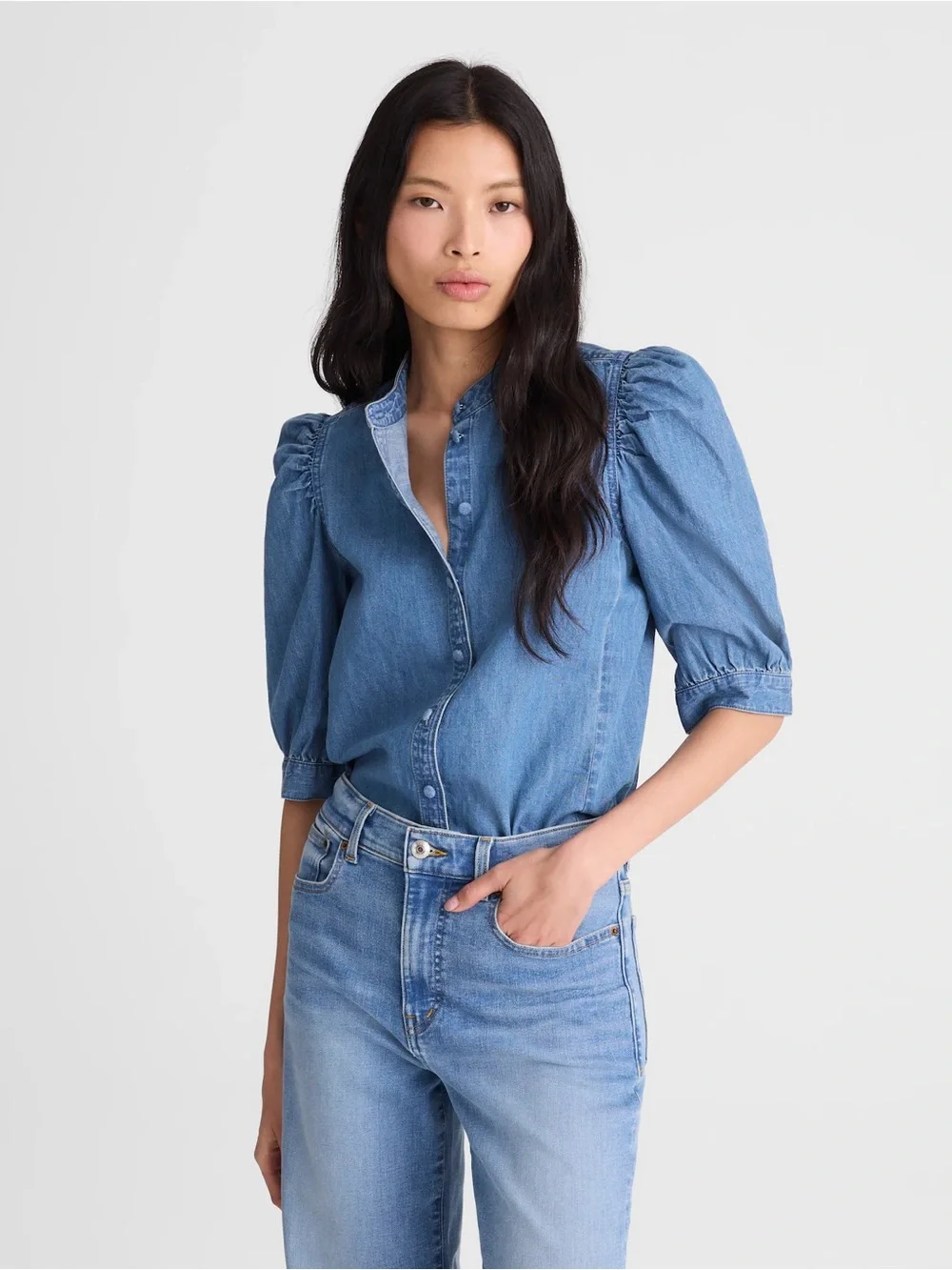 Madewell Light Blue Denim Button-Front Top